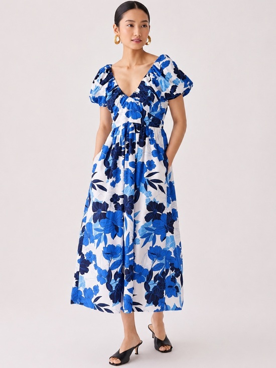 J. Crew Dresses & Skirts - J.Crew Cecily Dress Painted Floral Print Blue Puff Sleeve Maxi Size 12